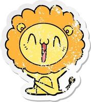 bedrövad klistermärke av ett lyckligt tecknat lejon vektor