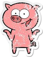 bedrövad klistermärke av en tecknad gris utan bekymmer vektor
