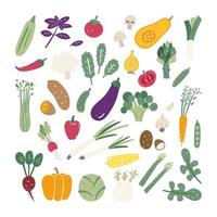Große Auswahl an Gemüse und Gemüse im Doodle-Stil. vegetarische und vegane gesunde Bio-Lebensmittel