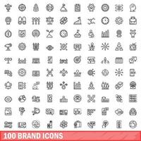 100 varumärkesikoner set, konturstil vektor