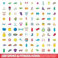 100 Sport- und Fitness-Icons im Cartoon-Stil vektor