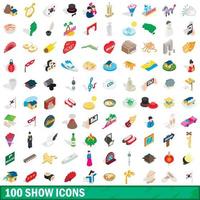 100 visa ikoner set, isometrisk 3d-stil vektor