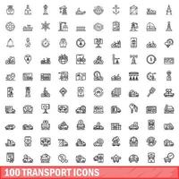 100 transportikoner set, konturstil vektor