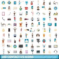 100 kontakta oss ikoner set, tecknad stil vektor