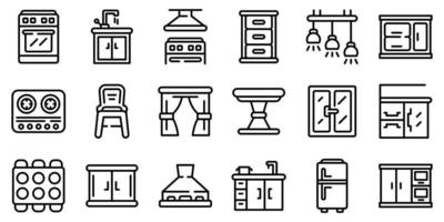 Küchenmöbel-Icons Set, Umrissstil vektor