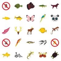 asiatiska djur ikoner set, platt stil vektor