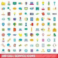 100 Anrufservice-Icons gesetzt, Cartoon-Stil vektor