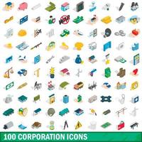 100 företag ikoner set, isometrisk 3d-stil vektor