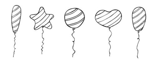 handritad uppsättning färgglada flygande ballongillustration. födelsedagsfest ballong doodle. semester clipart. vektor