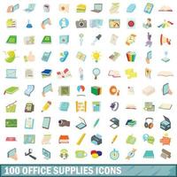 100 Symbole für Bürobedarf, Cartoon-Stil vektor