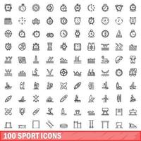 100 Sportsymbole gesetzt, Umrissstil vektor