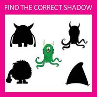 Finde den richtigen Schatten mit bunten Monstern vektor