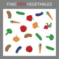 finden Sie rotes Gemüse unter den bunten. Lernspiel für Kinder. vektor