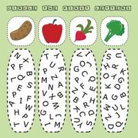 Finde den Anfangsbuchstaben des Gemüses und verbinde. Lernspiel für Kinder. vektor