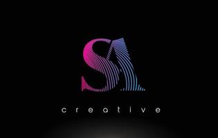 sa-Logo-Design mit mehreren Linien und lila blauen Farben. vektor