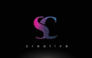 sc-Logo-Design mit mehreren Linien und lila blauen Farben. vektor