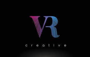 vr-Logo-Design mit mehreren Linien und violett-blauen Farben. vektor