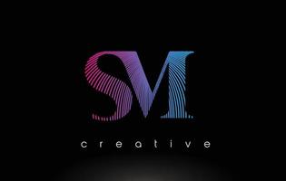 sm-Logo-Design mit mehreren Linien und lila blauen Farben. vektor