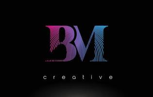 bm-Logo-Design mit mehreren Linien und lila blauen Farben. vektor