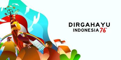 Indonesiens självständighetsdag 17 augusti med traditionella spel koncept illustration. 76 tahun kemerdekaan Indonesien översätts till 76 år Indonesiens självständighetsdag vektor
