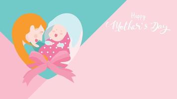 glückliches muttertagsbanner. mutter lacht, lächelt, hält und umarmt ihr baby mit der bildung von herzform oder liebessymbol. flache Designart der bunten Vektorillustration. Platz für Text kopieren. - Vektor