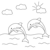 delfin linjekonst för barn målarbok vektor