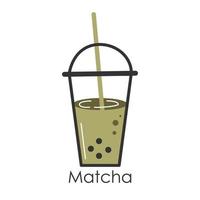 matcha grönt te. japansk tekultur. matcha latte är en hälsosam drink.logotyp för matcha te. handritade vektor färg mode illustration.