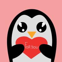 bedårande liten pingvin med hjärta med inskription på rosa bakgrund. festligt vykort. vektor illustration för användning i bildandet av produkter för alla hjärtans dag meny affisch webbplatser