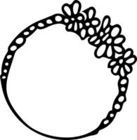 rund romantisk ram med blommor i doodle stil. handritad kant i skandinavisk enkel liner stil. ramar för foto, text, taggar, etiketter, kort, inbjudan vektor