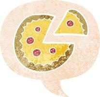 Cartoon-Pizza und Sprechblase im strukturierten Retro-Stil vektor