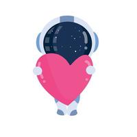 söt astronaut håller kärlek i rymden tecknad vektor ikoner illustration. kärlek vetenskap rum ikon koncept