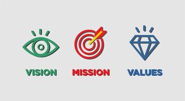 vision mission und werte symbole. Webseitenvorlage. modernes flaches Designkonzept. vektor