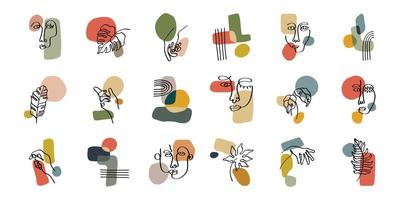 uppsättning av clipart illustration med blommor, hand och ansikte element. samling av abstrakta former sammansättning. boho stil design för affisch, tapeter, väggkonst, dekoration och prydnad. vektor