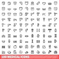 100 medicinska ikoner set, konturstil vektor