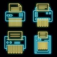 Aktenvernichter-Symbole setzen Vektorneon vektor