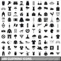 100 Kleidungssymbole gesetzt, einfacher Stil vektor