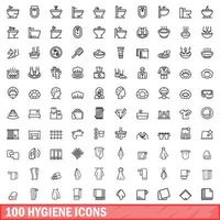 100 hygienikoner set, konturstil vektor