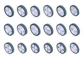 teleskopsikte ikoner set, isometrisk stil vektor