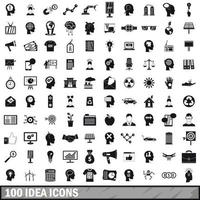 100 Ideen-Icons gesetzt, einfacher Stil vektor