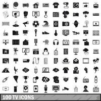 100 TV-Icons gesetzt, einfacher Stil vektor