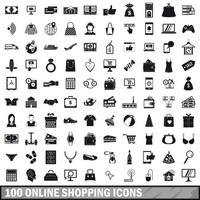 100 Online-Shopping-Icons gesetzt, einfacher Stil vektor