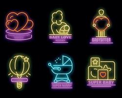 modernes babysitter-logo-set-vektor-neon vektor