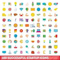 100 erfolgreiche Startup-Icons gesetzt, Cartoon-Stil vektor