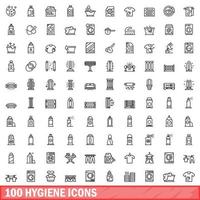 100 hygienikoner set, konturstil vektor