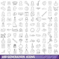 100 Generation Icons Set, Umrissstil vektor