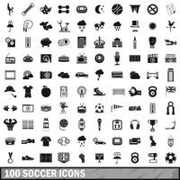 100 fotboll ikoner set, enkel stil vektor