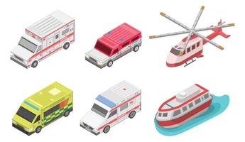 Krankenwagen-Icon-Set, isometrischer Stil