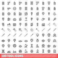 100 Werkzeugsymbole gesetzt, Umrissstil vektor