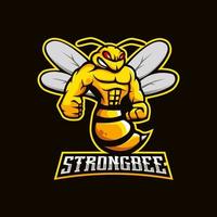 starkes Bienenmaskottchen-Logo für Fitnessstudio, Bodybuilder, Sport usw vektor