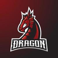 rotes Drachenmaskottchen-Logo für Spiele mit dunklem Hintergrund vektor